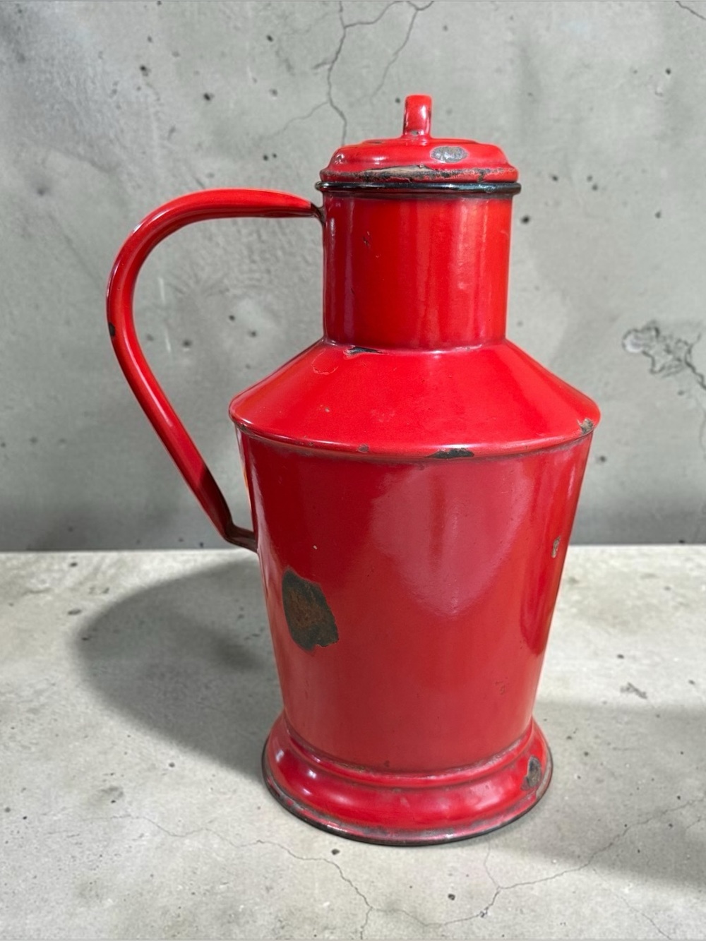 Vintage Red Enamel Hungarian Cegléd Water Jug